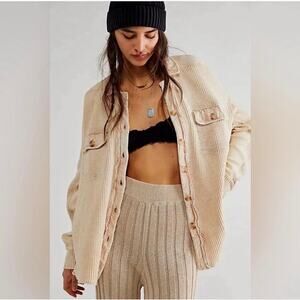 Free People Beige Cotton Waffle Knit Scout Thermal Shirt Jacket “Shacket” — M